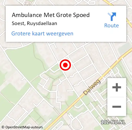 Locatie op kaart van de 112 melding: Ambulance Met Grote Spoed Naar Soest, Ruysdaellaan op 7 september 2017 00:58