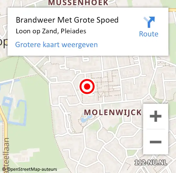 Locatie op kaart van de 112 melding: Brandweer Met Grote Spoed Naar Loon op Zand, Pleiades op 7 september 2017 01:48