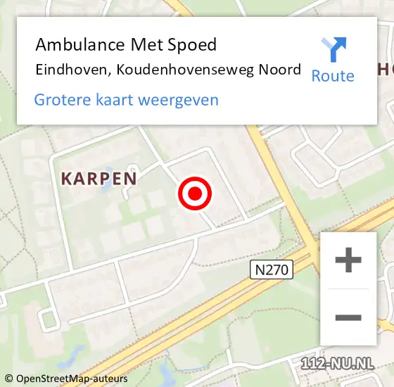 Locatie op kaart van de 112 melding: Ambulance Met Spoed Naar Eindhoven, Koudenhovenseweg Noord op 7 september 2017 01:59