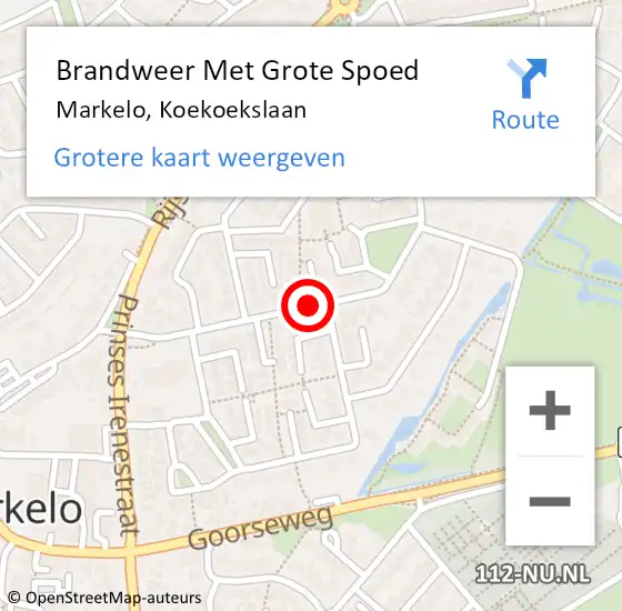 Locatie op kaart van de 112 melding: Brandweer Met Grote Spoed Naar Markelo, Koekoekslaan op 7 september 2017 02:22