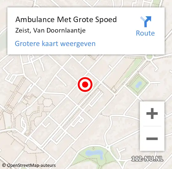 Locatie op kaart van de 112 melding: Ambulance Met Grote Spoed Naar Zeist, Van Doornlaantje op 7 september 2017 05:26