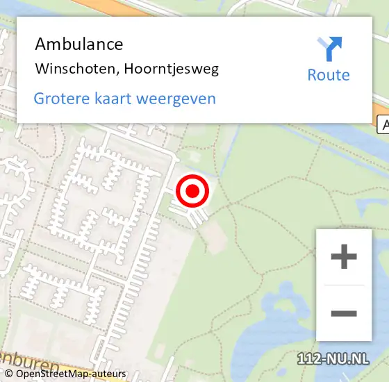 Locatie op kaart van de 112 melding: Ambulance Winschoten, Hoorntjesweg op 7 september 2017 07:58
