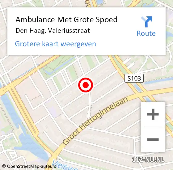 Locatie op kaart van de 112 melding: Ambulance Met Grote Spoed Naar Den Haag, Valeriusstraat op 7 september 2017 08:13