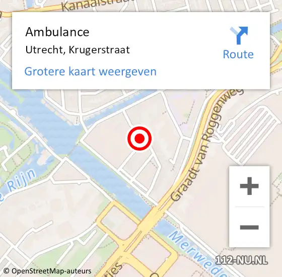 Locatie op kaart van de 112 melding: Ambulance Utrecht, Krugerstraat op 7 september 2017 09:43