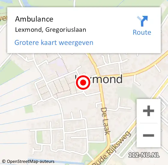 Locatie op kaart van de 112 melding: Ambulance Lexmond, Gregoriuslaan op 7 september 2017 10:57