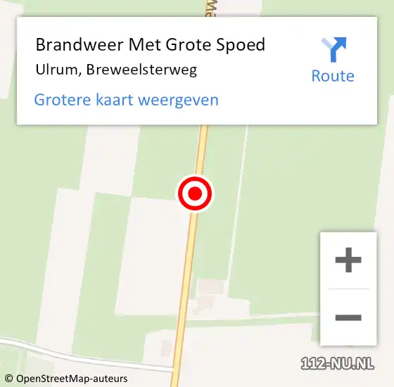 Locatie op kaart van de 112 melding: Brandweer Met Grote Spoed Naar Ulrum, Breweelsterweg op 7 september 2017 11:05