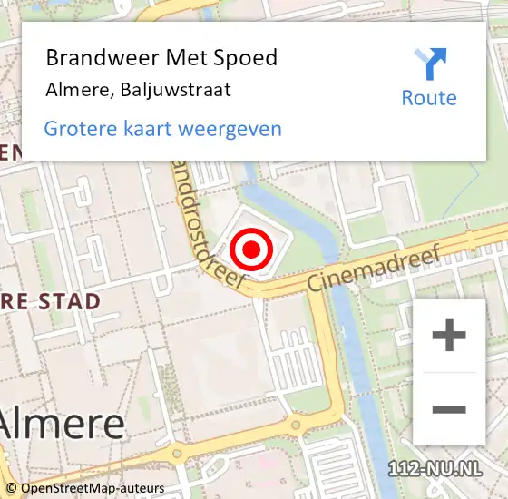 Locatie op kaart van de 112 melding: Brandweer Met Spoed Naar Almere, Baljuwstraat op 7 september 2017 11:53