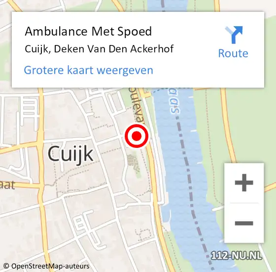 Locatie op kaart van de 112 melding: Ambulance Met Spoed Naar Cuijk, Deken Van Den Ackerhof op 7 september 2017 13:20