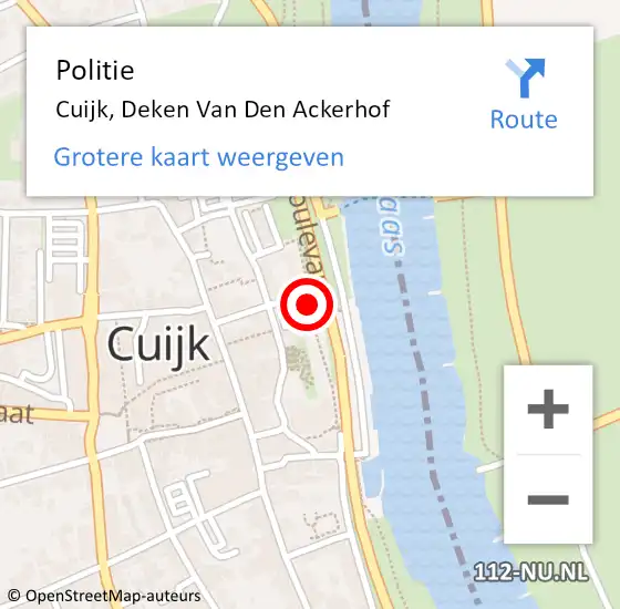 Locatie op kaart van de 112 melding: Politie Cuijk, Deken Van Den Ackerhof op 7 september 2017 13:23