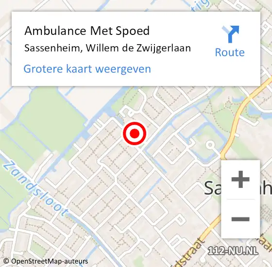 Locatie op kaart van de 112 melding: Ambulance Met Spoed Naar Sassenheim, Willem de Zwijgerlaan op 7 september 2017 14:07