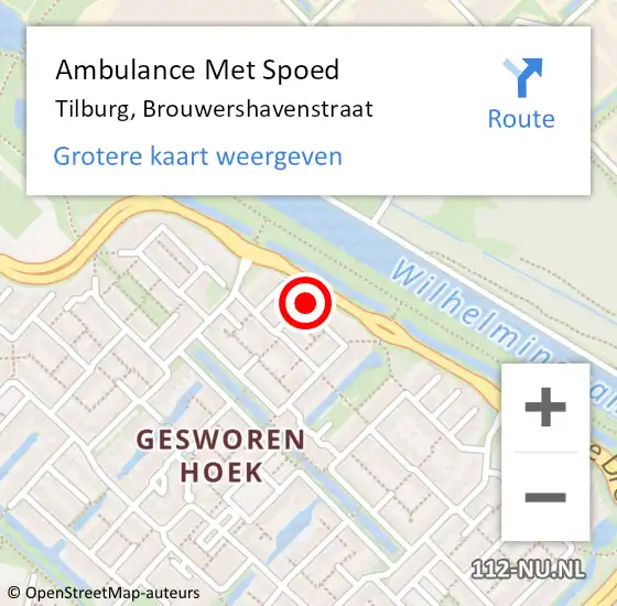 Locatie op kaart van de 112 melding: Ambulance Met Spoed Naar Tilburg, Brouwershavenstraat op 7 september 2017 15:02