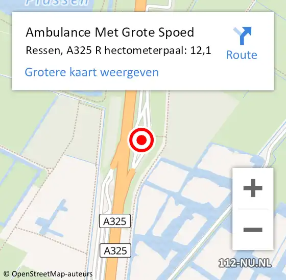 Locatie op kaart van de 112 melding: Ambulance Met Grote Spoed Naar Ressen, A325 L hectometerpaal: 12,6 op 7 september 2017 15:22