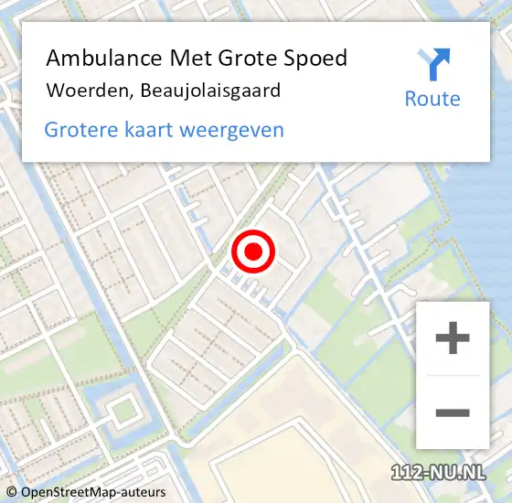 Locatie op kaart van de 112 melding: Ambulance Met Grote Spoed Naar Woerden, Beaujolaisgaard op 7 september 2017 16:45