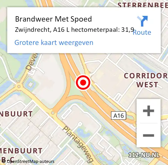 Locatie op kaart van de 112 melding: Brandweer Met Spoed Naar Zwijndrecht, A16 R hectometerpaal: 32,5 op 7 september 2017 16:49