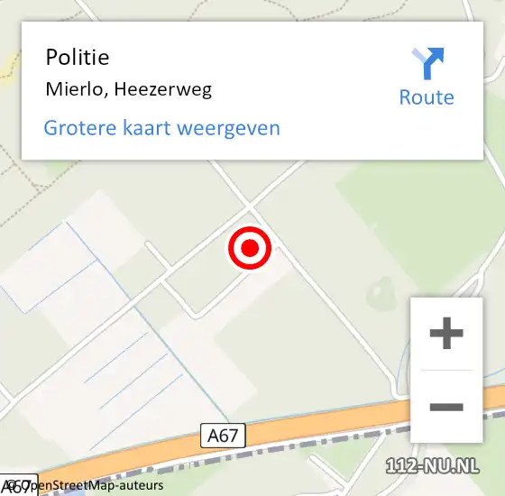 Locatie op kaart van de 112 melding: Politie Mierlo, Heezerweg op 7 september 2017 17:20