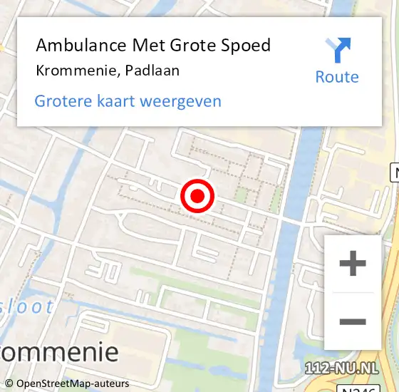 Locatie op kaart van de 112 melding: Ambulance Met Grote Spoed Naar Krommenie, Padlaan op 7 september 2017 17:20