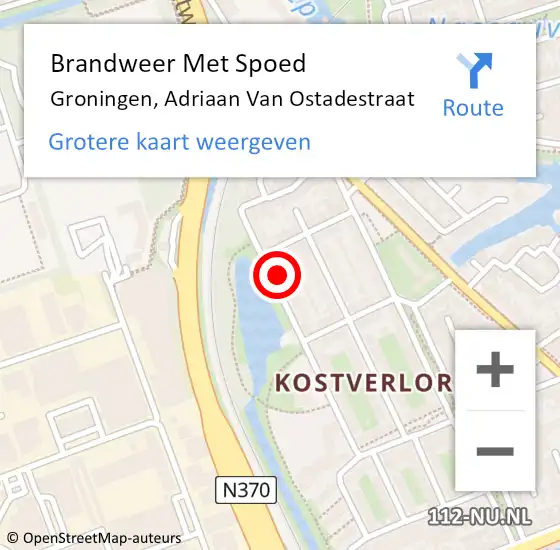 Locatie op kaart van de 112 melding: Brandweer Met Spoed Naar Groningen, Adriaan Van Ostadestraat op 7 september 2017 19:31