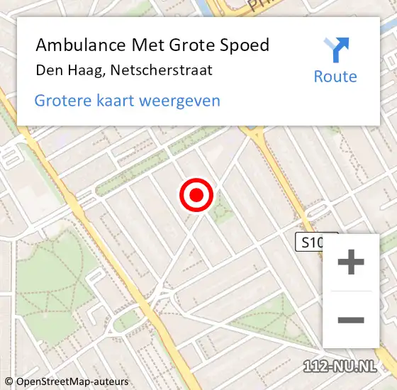 Locatie op kaart van de 112 melding: Ambulance Met Grote Spoed Naar Den Haag, Netscherstraat op 7 september 2017 19:33
