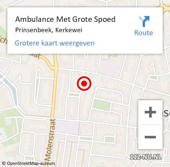 Locatie op kaart van de 112 melding: Ambulance Met Grote Spoed Naar Prinsenbeek, Kerkewei op 7 september 2017 20:17