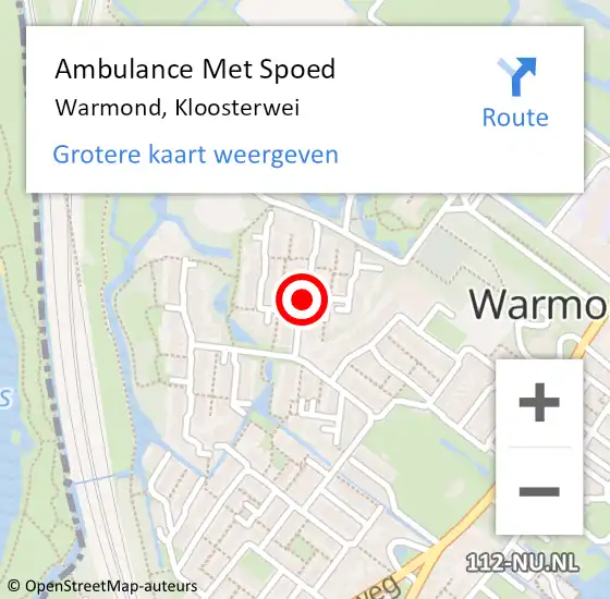 Locatie op kaart van de 112 melding: Ambulance Met Spoed Naar Warmond, Kloosterwei op 7 september 2017 21:31