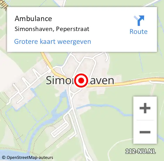 Locatie op kaart van de 112 melding: Ambulance Simonshaven, Peperstraat op 7 september 2017 21:34