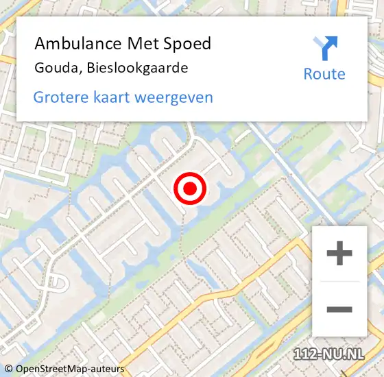 Locatie op kaart van de 112 melding: Ambulance Met Spoed Naar Gouda, Bieslookgaarde op 7 september 2017 21:37