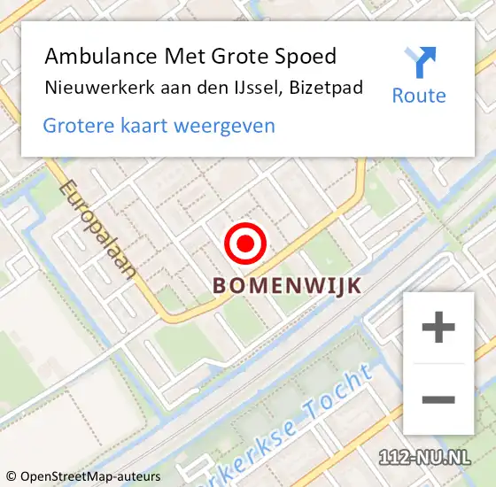 Locatie op kaart van de 112 melding: Ambulance Met Grote Spoed Naar Nieuwerkerk aan den IJssel, Bizetpad op 7 september 2017 21:55