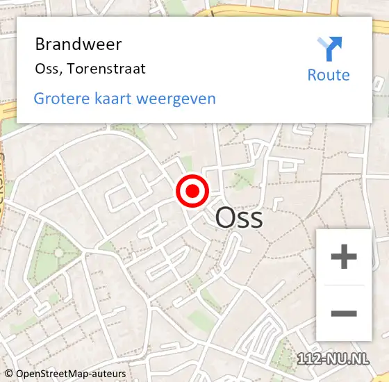 Locatie op kaart van de 112 melding: Brandweer Oss, Torenstraat op 8 september 2017 00:42