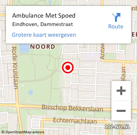 Locatie op kaart van de 112 melding: Ambulance Met Spoed Naar Eindhoven, Dammestraat op 8 september 2017 01:27