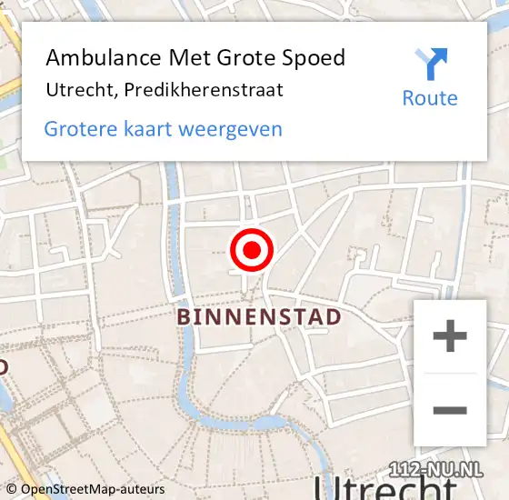 Locatie op kaart van de 112 melding: Ambulance Met Grote Spoed Naar Utrecht, Predikherenstraat op 8 september 2017 01:34