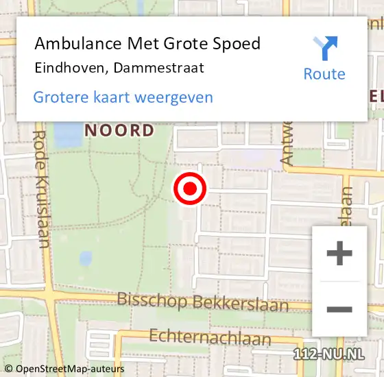 Locatie op kaart van de 112 melding: Ambulance Met Grote Spoed Naar Eindhoven, Dammestraat op 8 september 2017 03:55