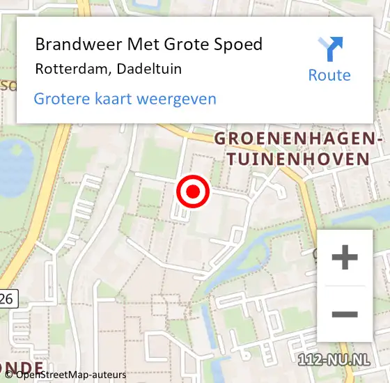 Locatie op kaart van de 112 melding: Brandweer Met Grote Spoed Naar Rotterdam, Dadeltuin op 8 september 2017 04:09