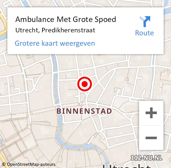 Locatie op kaart van de 112 melding: Ambulance Met Grote Spoed Naar Utrecht, Predikherenstraat op 8 september 2017 05:23