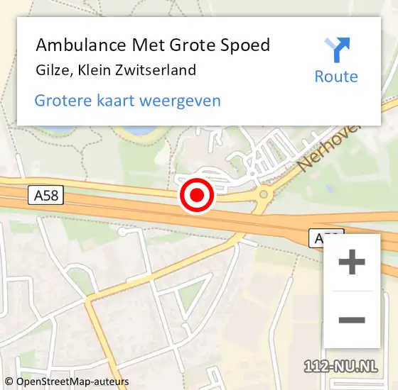 Locatie op kaart van de 112 melding: Ambulance Met Grote Spoed Naar Gilze, Klein Zwitserland op 8 september 2017 05:58