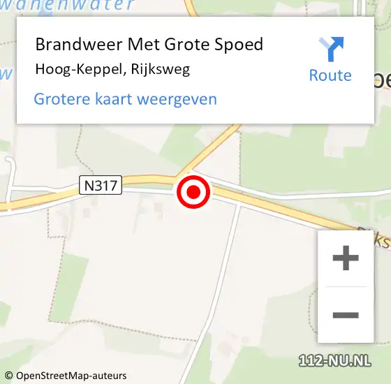 Locatie op kaart van de 112 melding: Brandweer Met Grote Spoed Naar Hoog-Keppel, Rijksweg op 8 september 2017 08:24