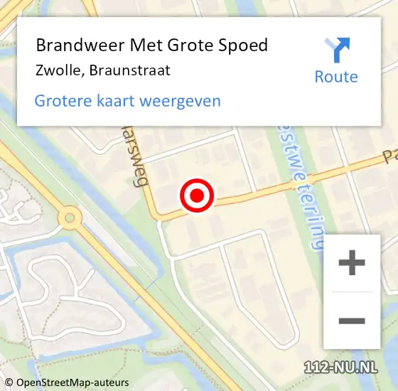 Locatie op kaart van de 112 melding: Brandweer Met Grote Spoed Naar Zwolle, Braunstraat op 8 september 2017 09:18