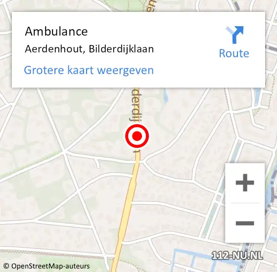 Locatie op kaart van de 112 melding: Ambulance Aerdenhout, Bilderdijklaan op 8 september 2017 10:58