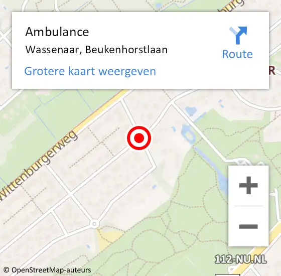 Locatie op kaart van de 112 melding: Ambulance Wassenaar, Beukenhorstlaan op 8 september 2017 11:04