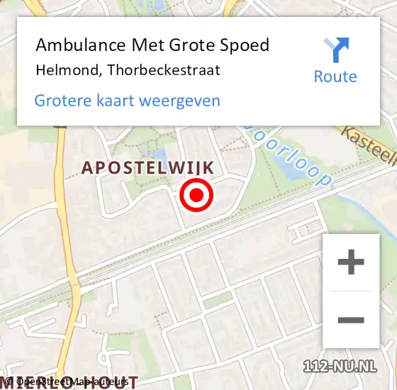 Locatie op kaart van de 112 melding: Ambulance Met Grote Spoed Naar Helmond, Thorbeckestraat op 8 september 2017 11:09