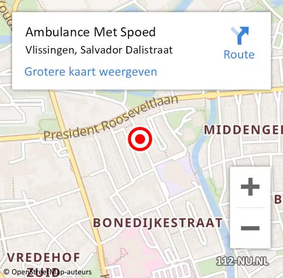 Locatie op kaart van de 112 melding: Ambulance Met Spoed Naar Vlissingen, Salvador Dalistraat op 8 september 2017 11:28