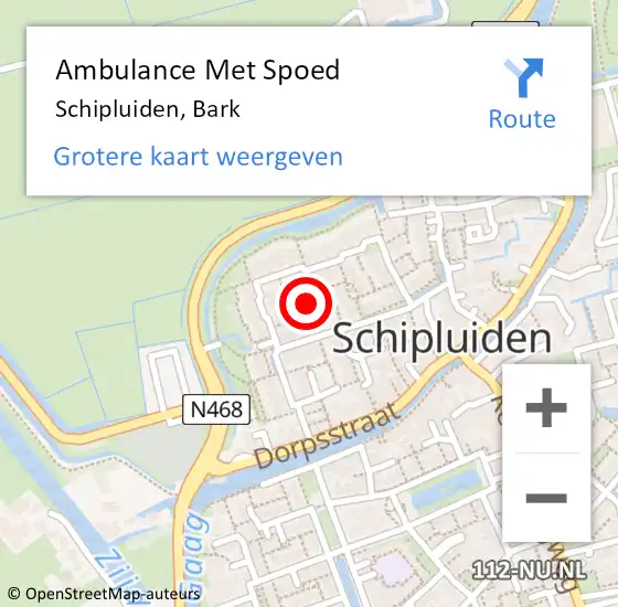 Locatie op kaart van de 112 melding: Ambulance Met Spoed Naar Schipluiden, Bark op 8 september 2017 11:28