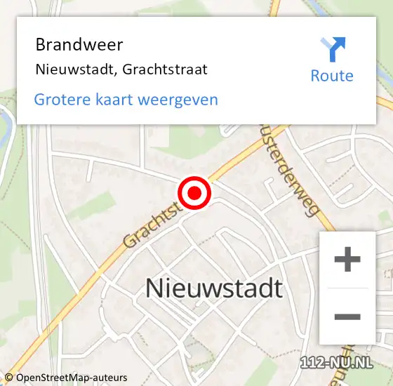 Locatie op kaart van de 112 melding: Brandweer Nieuwstadt, Grachtstraat op 8 september 2017 11:47