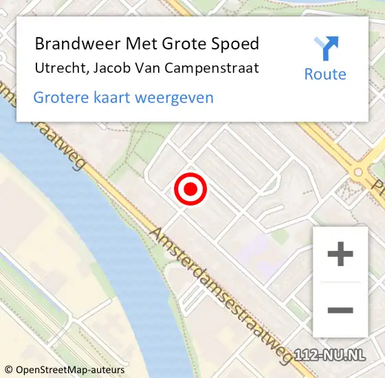 Locatie op kaart van de 112 melding: Brandweer Met Grote Spoed Naar Utrecht, Jacob Van Campenstraat op 8 september 2017 11:49