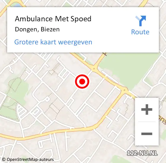 Locatie op kaart van de 112 melding: Ambulance Met Spoed Naar Dongen, Biezen op 8 september 2017 13:21