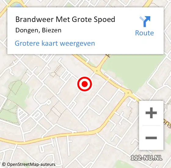 Locatie op kaart van de 112 melding: Brandweer Met Grote Spoed Naar Dongen, Biezen op 8 september 2017 13:23