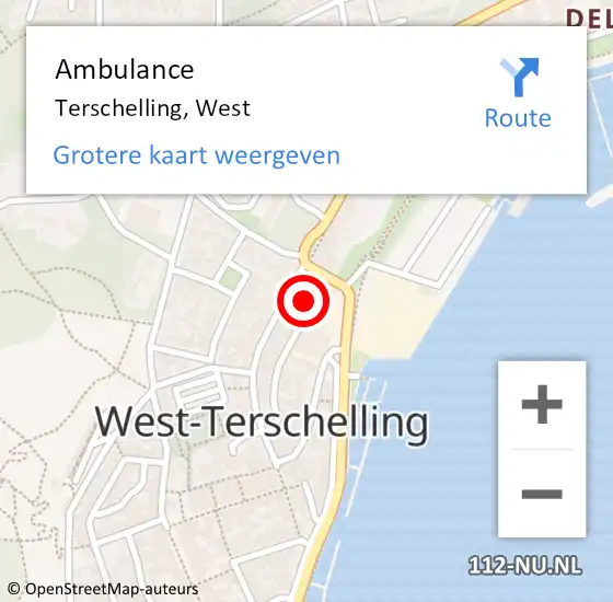 Locatie op kaart van de 112 melding: Ambulance Terschelling, West op 8 september 2017 13:35