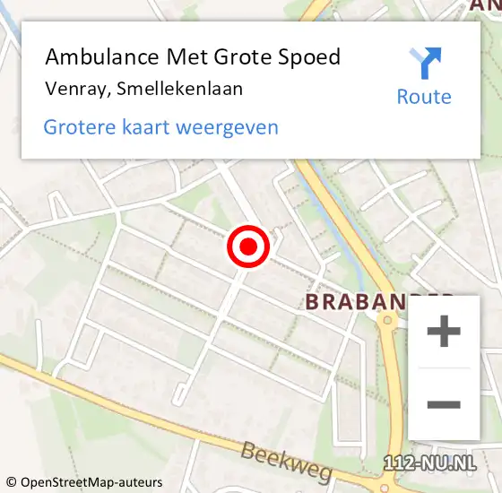 Locatie op kaart van de 112 melding: Ambulance Met Grote Spoed Naar Venray, Smellekenlaan op 8 september 2017 14:40