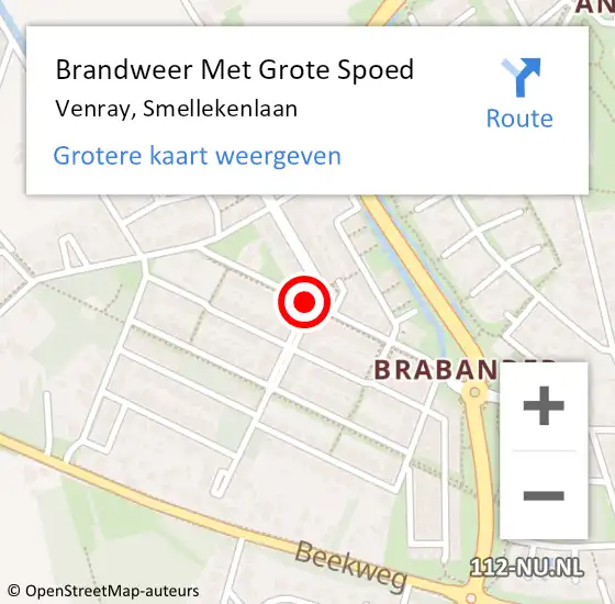 Locatie op kaart van de 112 melding: Brandweer Met Grote Spoed Naar Venray, Smellekenlaan op 8 september 2017 14:41