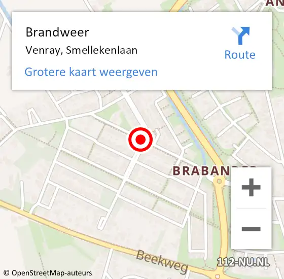 Locatie op kaart van de 112 melding: Brandweer Venray, Smellekenlaan op 8 september 2017 14:42