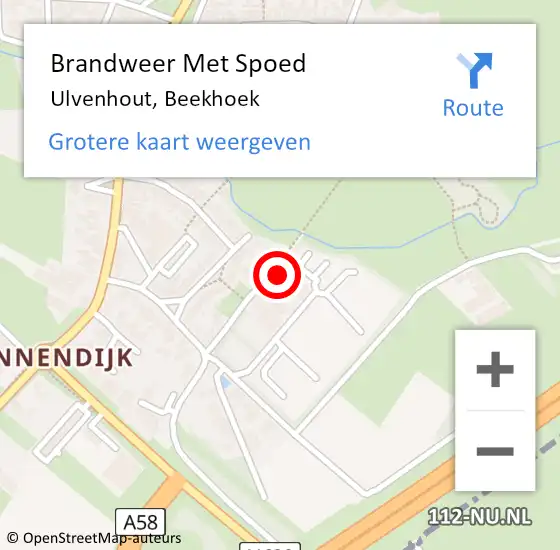 Locatie op kaart van de 112 melding: Brandweer Met Spoed Naar Ulvenhout, Beekhoek op 8 september 2017 14:56